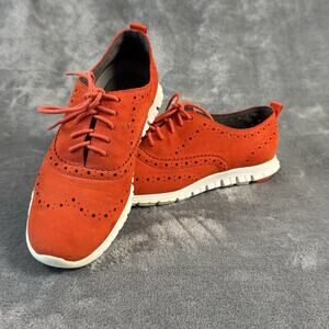 Cole Haan Zerogrand Wing Ox Woman's Wingtip Nubuck Citris Red/Orange Shoe Sz 6.5